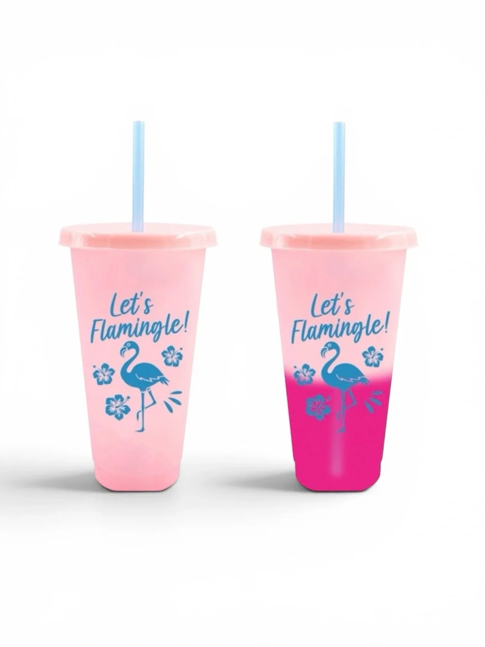 NWT Pink Flamingo Color Changing Tumbler w/ Lid & Straw 16 oz Let’s Flamingle